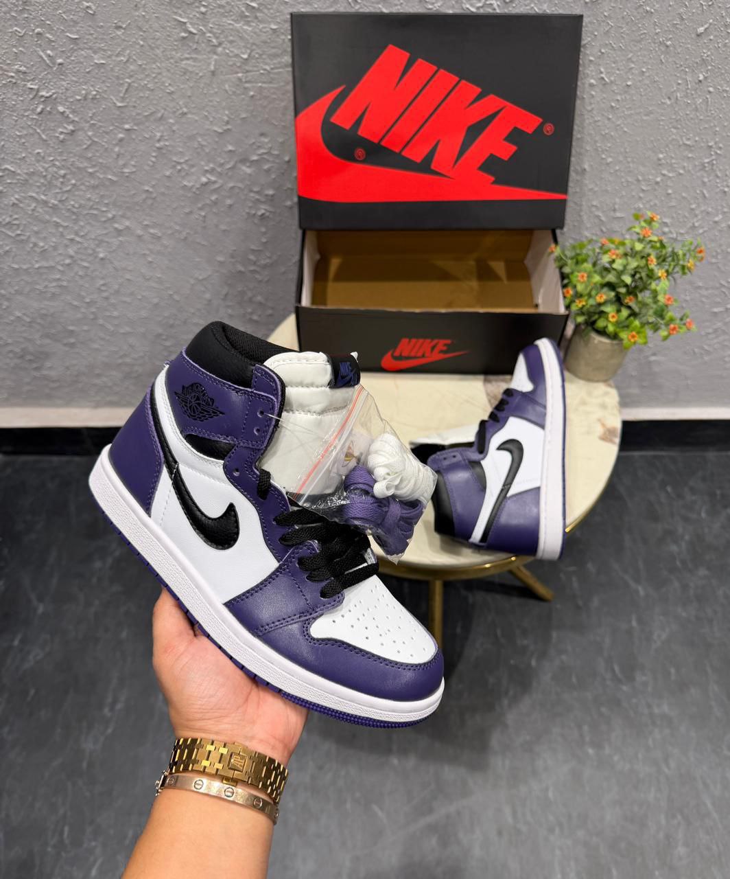 Nike Air Jordans Retro 1 Mid Purple Court White Sneaker for Men's