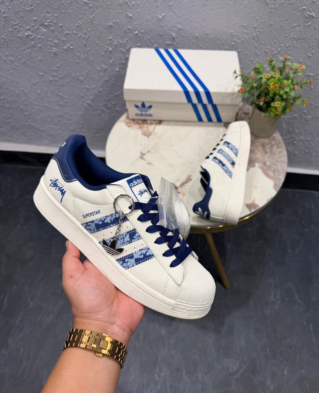 Adidas Original Superstar White Blue Stussy Sneaker