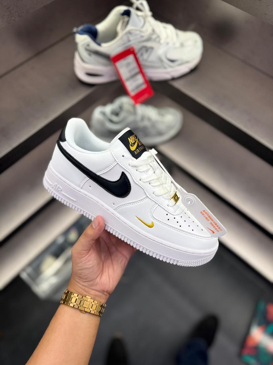 Nike Airforce One White Black Gold Sneaker for Men's