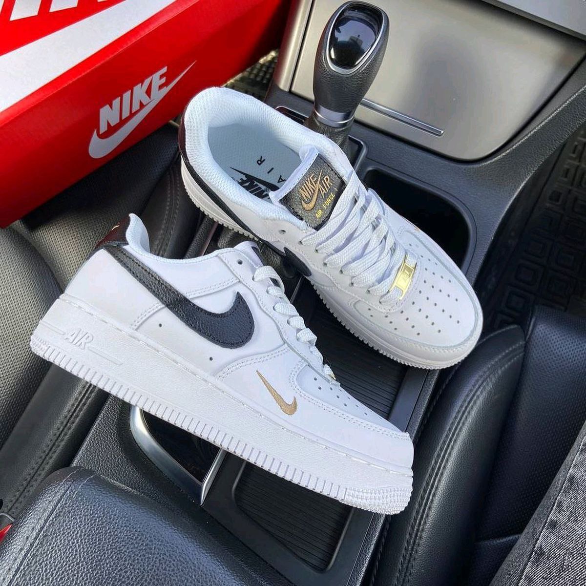Nike Airforce One White Black Gold Sneaker for Men's
